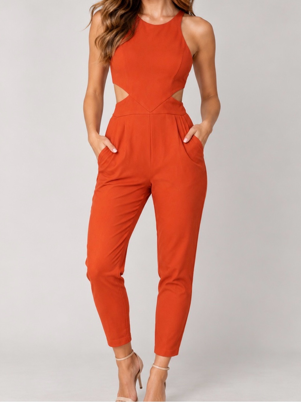 Hunter Bell Orange Katie Cut-Out Jumpsuit Sz 4 + Sony Picture Studio Costume Tag